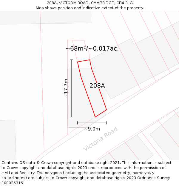 208A, VICTORIA ROAD, CAMBRIDGE, CB4 3LG: Plot and title map