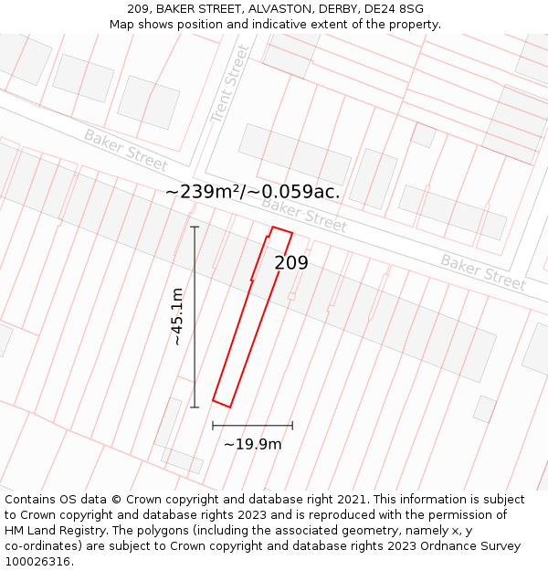 209, BAKER STREET, ALVASTON, DERBY, DE24 8SG: Plot and title map