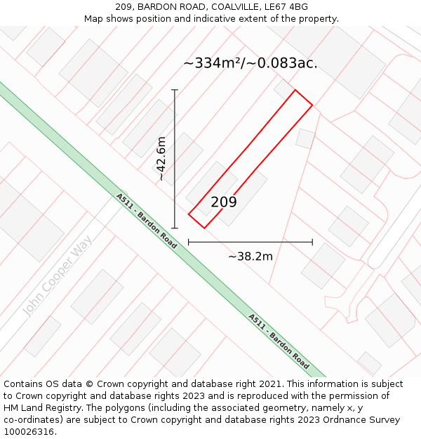 209, BARDON ROAD, COALVILLE, LE67 4BG: Plot and title map
