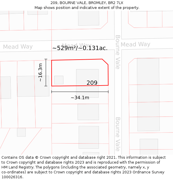 209, BOURNE VALE, BROMLEY, BR2 7LX: Plot and title map