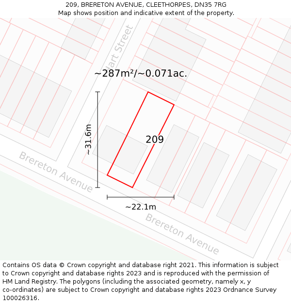 209, BRERETON AVENUE, CLEETHORPES, DN35 7RG: Plot and title map