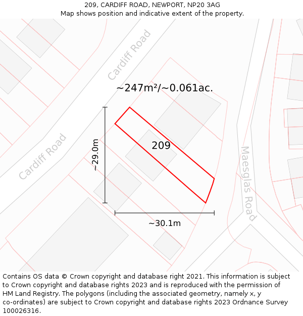 209, CARDIFF ROAD, NEWPORT, NP20 3AG: Plot and title map