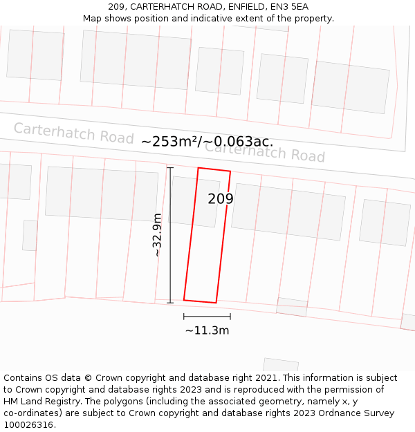 209, CARTERHATCH ROAD, ENFIELD, EN3 5EA: Plot and title map