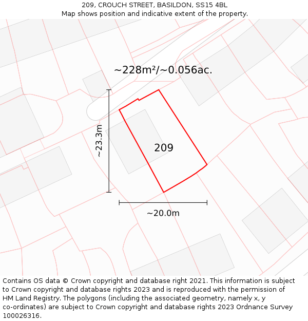 209, CROUCH STREET, BASILDON, SS15 4BL: Plot and title map