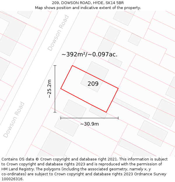 209, DOWSON ROAD, HYDE, SK14 5BR: Plot and title map