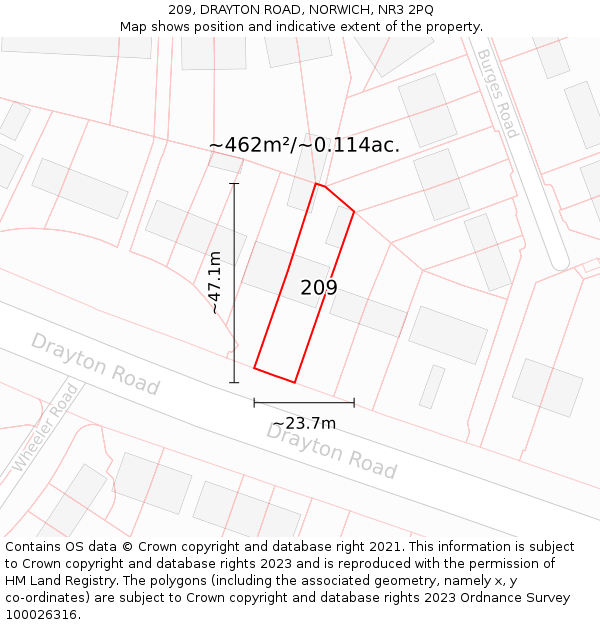 209, DRAYTON ROAD, NORWICH, NR3 2PQ: Plot and title map