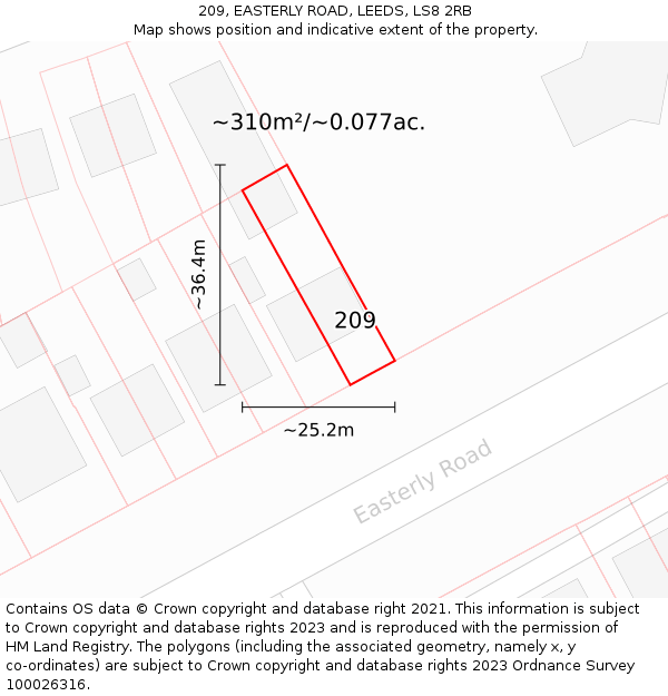 209, EASTERLY ROAD, LEEDS, LS8 2RB: Plot and title map