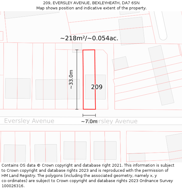 209, EVERSLEY AVENUE, BEXLEYHEATH, DA7 6SN: Plot and title map