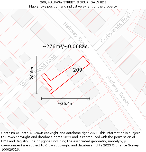 209, HALFWAY STREET, SIDCUP, DA15 8DE: Plot and title map