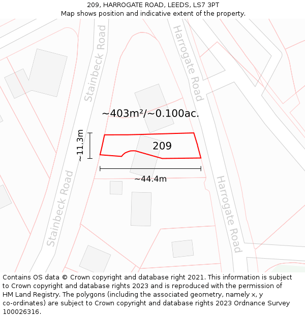 209, HARROGATE ROAD, LEEDS, LS7 3PT: Plot and title map