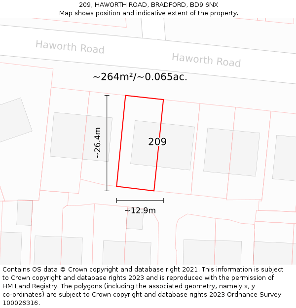 209, HAWORTH ROAD, BRADFORD, BD9 6NX: Plot and title map