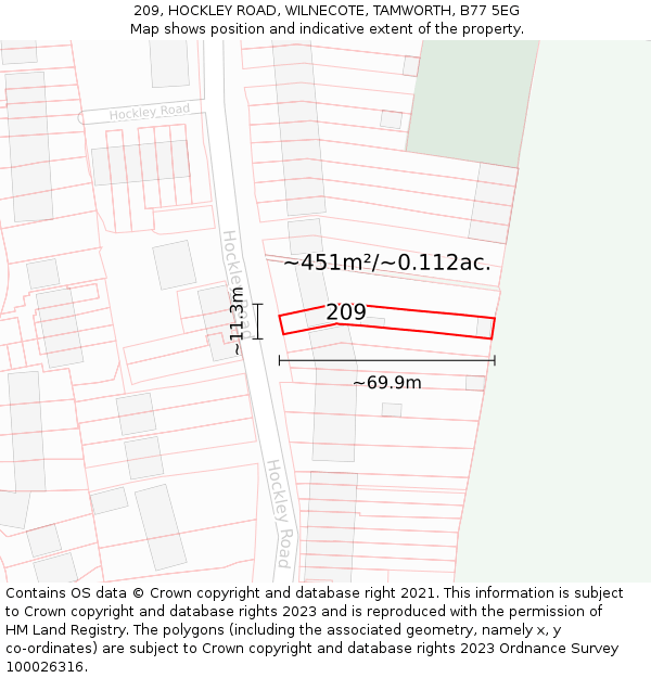 209, HOCKLEY ROAD, WILNECOTE, TAMWORTH, B77 5EG: Plot and title map