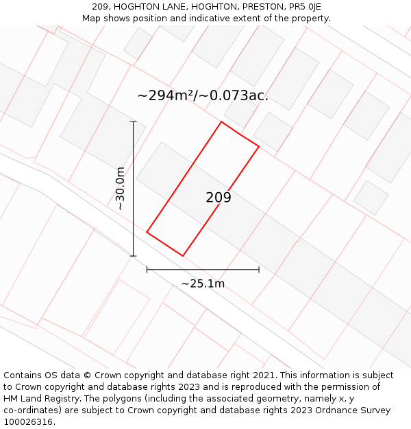 209, HOGHTON LANE, HOGHTON, PRESTON, PR5 0JE: Plot and title map
