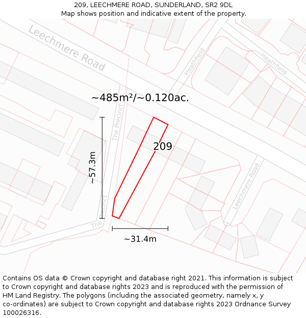 209, LEECHMERE ROAD, SUNDERLAND, SR2 9DL: Plot and title map