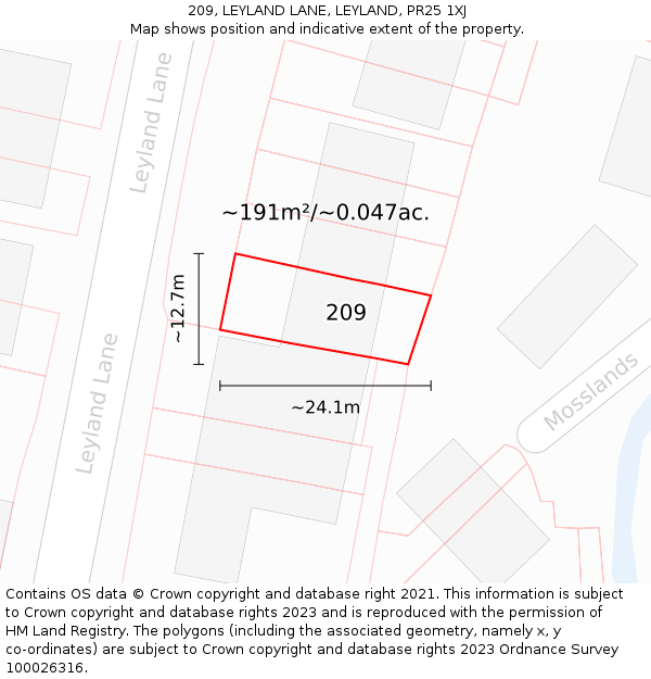 209, LEYLAND LANE, LEYLAND, PR25 1XJ: Plot and title map
