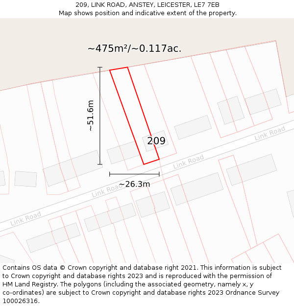 209, LINK ROAD, ANSTEY, LEICESTER, LE7 7EB: Plot and title map