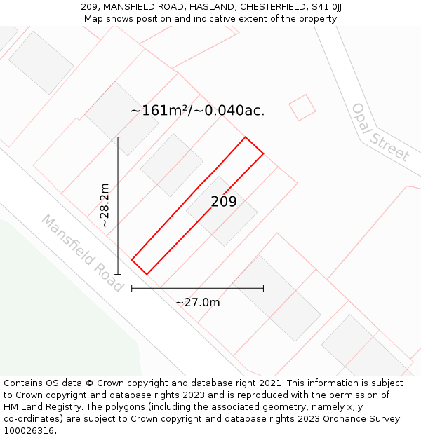 209, MANSFIELD ROAD, HASLAND, CHESTERFIELD, S41 0JJ: Plot and title map