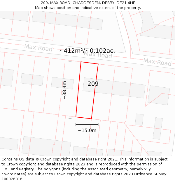 209, MAX ROAD, CHADDESDEN, DERBY, DE21 4HF: Plot and title map