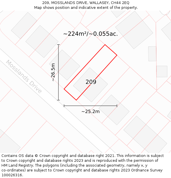 209, MOSSLANDS DRIVE, WALLASEY, CH44 2EQ: Plot and title map