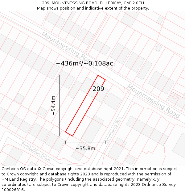 209, MOUNTNESSING ROAD, BILLERICAY, CM12 0EH: Plot and title map