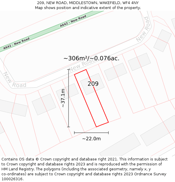 209, NEW ROAD, MIDDLESTOWN, WAKEFIELD, WF4 4NY: Plot and title map