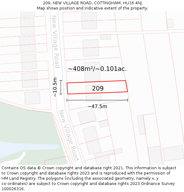 209, NEW VILLAGE ROAD, COTTINGHAM, HU16 4NJ: Plot and title map