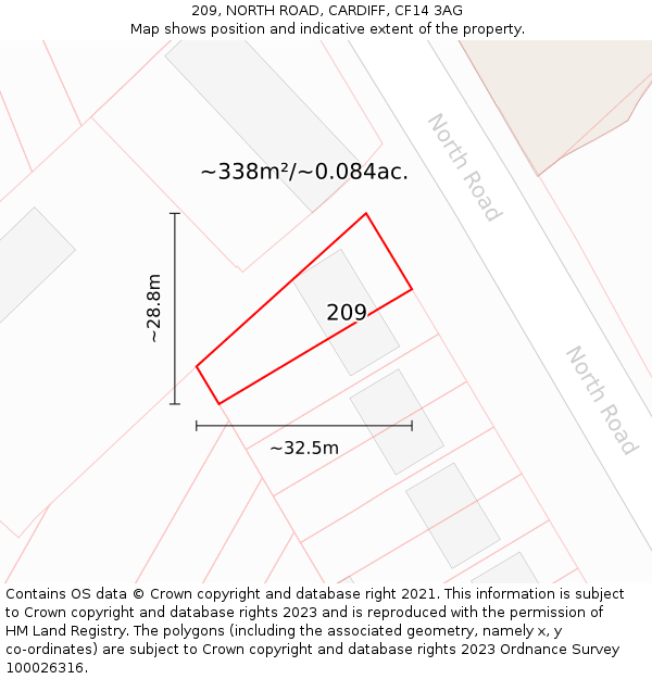 209, NORTH ROAD, CARDIFF, CF14 3AG: Plot and title map