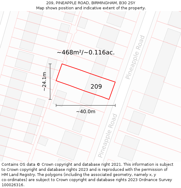 209, PINEAPPLE ROAD, BIRMINGHAM, B30 2SY: Plot and title map