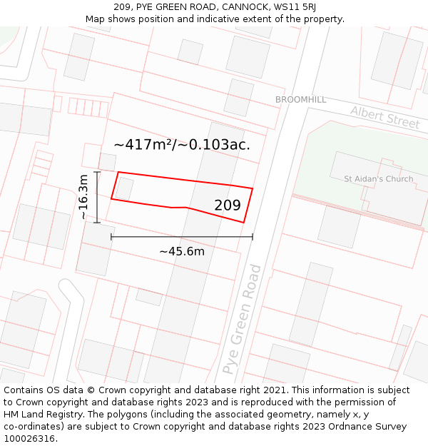 209, PYE GREEN ROAD, CANNOCK, WS11 5RJ: Plot and title map
