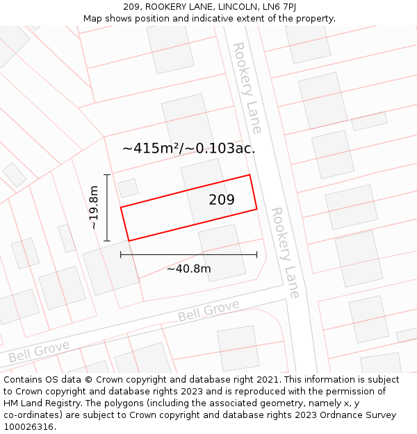 209, ROOKERY LANE, LINCOLN, LN6 7PJ: Plot and title map