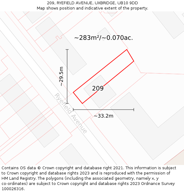 209, RYEFIELD AVENUE, UXBRIDGE, UB10 9DD: Plot and title map