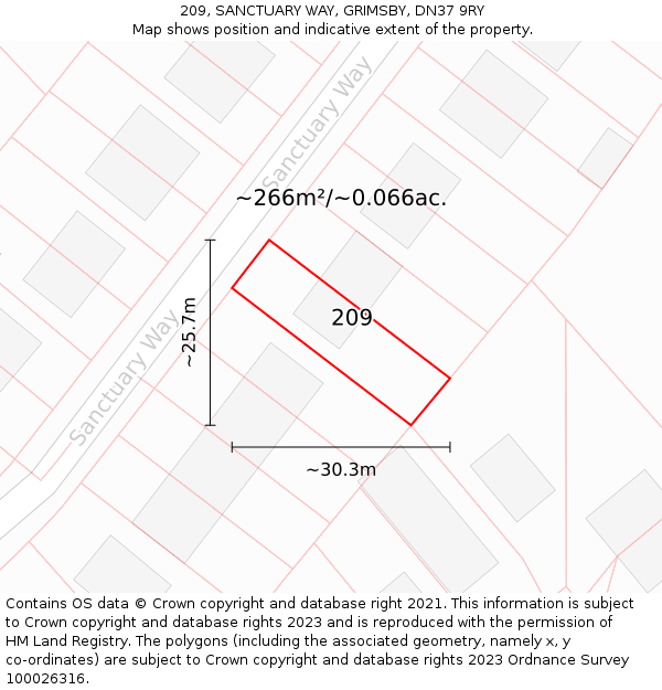 209, SANCTUARY WAY, GRIMSBY, DN37 9RY: Plot and title map