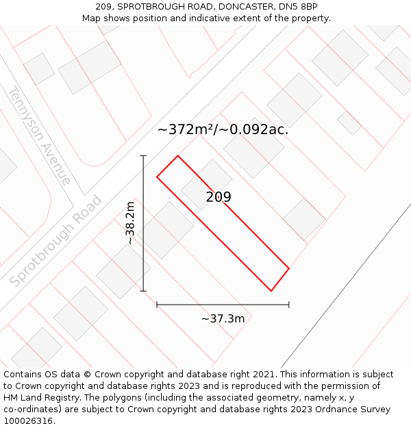 209, SPROTBROUGH ROAD, DONCASTER, DN5 8BP: Plot and title map