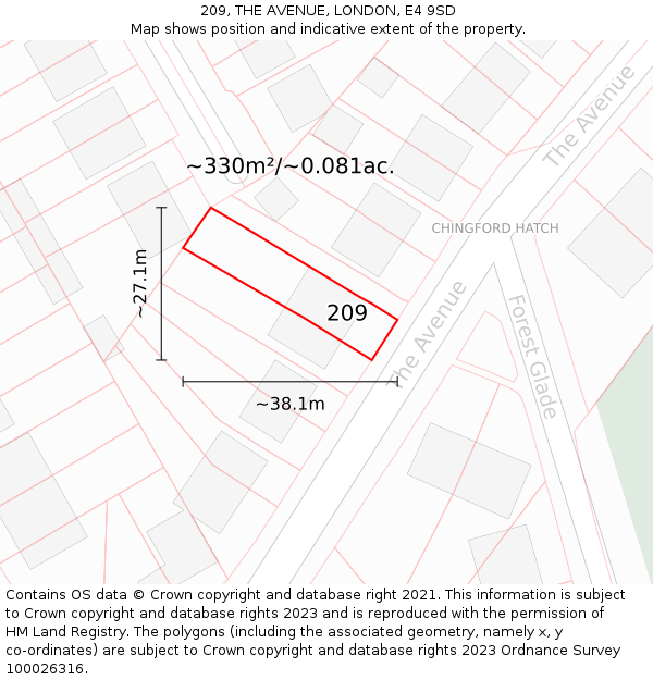 209, THE AVENUE, LONDON, E4 9SD: Plot and title map