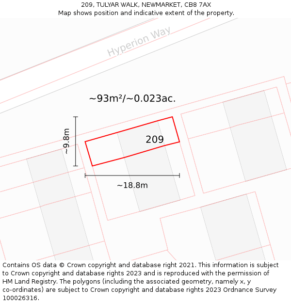 209, TULYAR WALK, NEWMARKET, CB8 7AX: Plot and title map