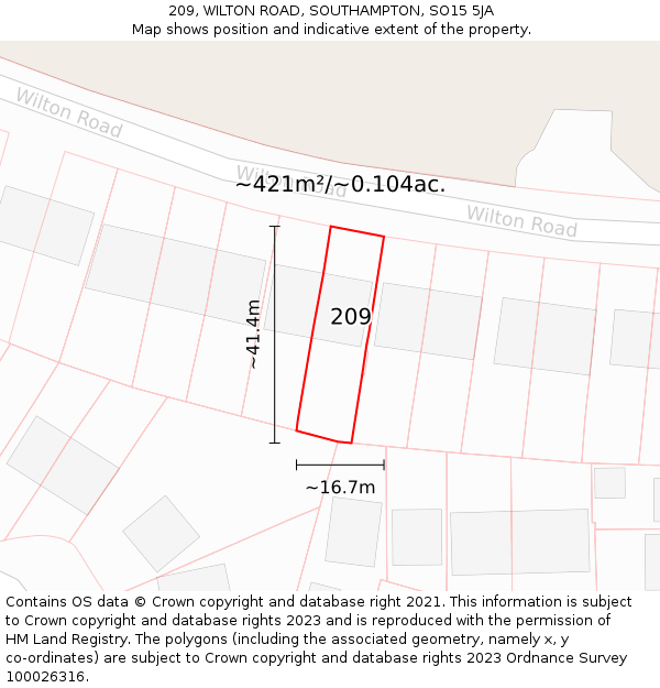 209, WILTON ROAD, SOUTHAMPTON, SO15 5JA: Plot and title map