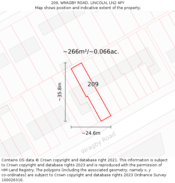 209, WRAGBY ROAD, LINCOLN, LN2 4PY: Plot and title map