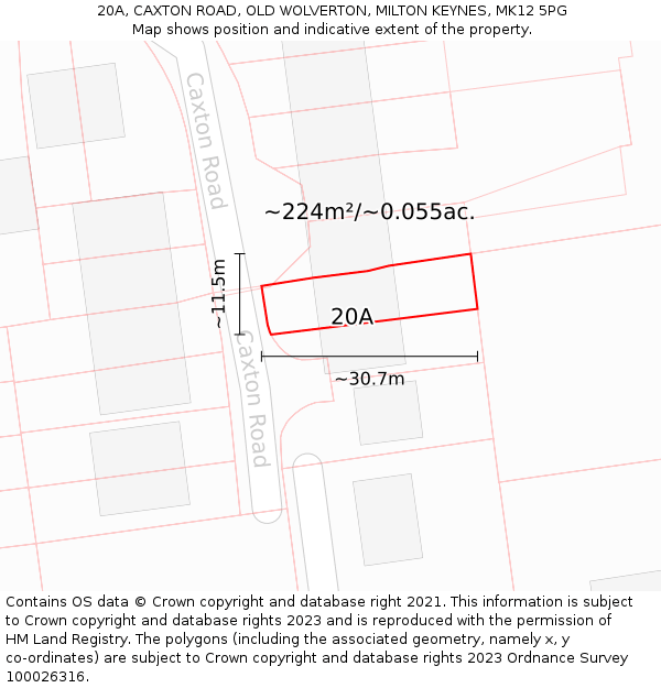 20A, CAXTON ROAD, OLD WOLVERTON, MILTON KEYNES, MK12 5PG: Plot and title map
