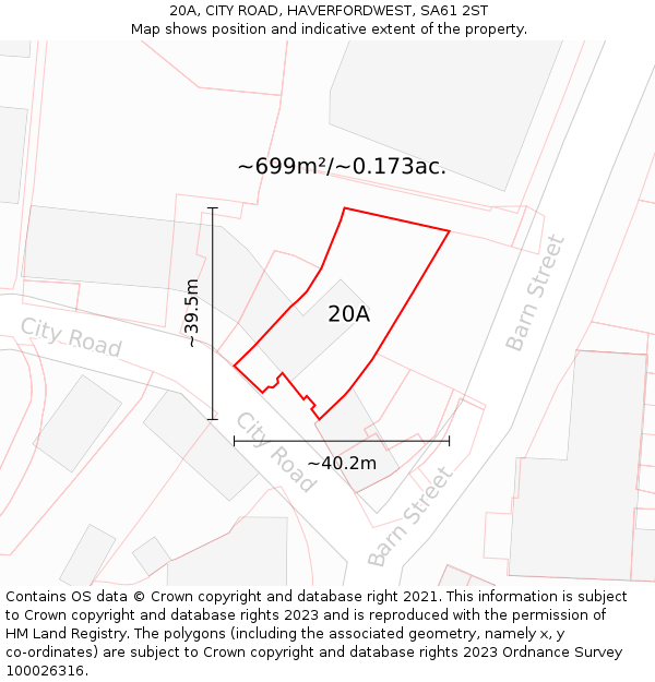 20A, CITY ROAD, HAVERFORDWEST, SA61 2ST: Plot and title map