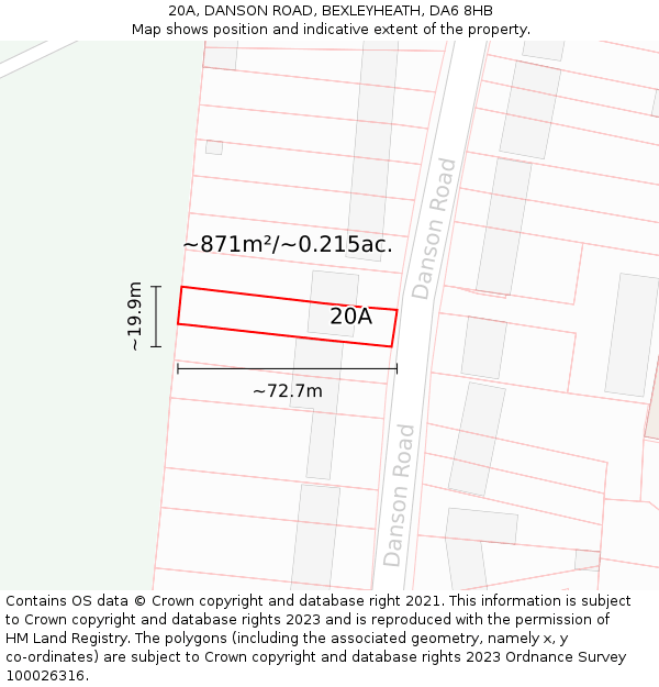 20A, DANSON ROAD, BEXLEYHEATH, DA6 8HB: Plot and title map