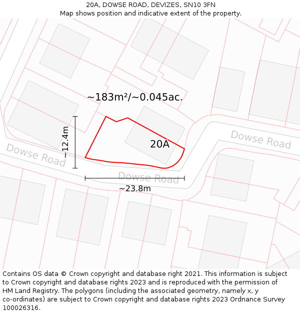 20A, DOWSE ROAD, DEVIZES, SN10 3FN: Plot and title map