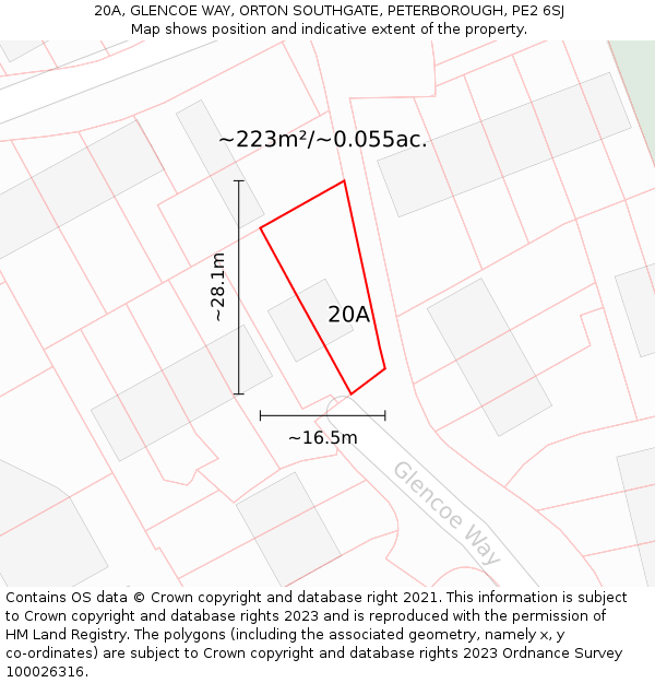 20A, GLENCOE WAY, ORTON SOUTHGATE, PETERBOROUGH, PE2 6SJ: Plot and title map