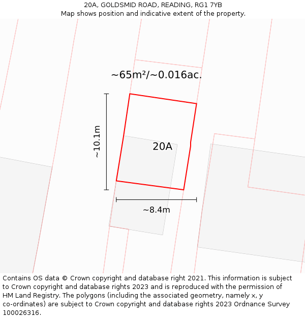 20A, GOLDSMID ROAD, READING, RG1 7YB: Plot and title map