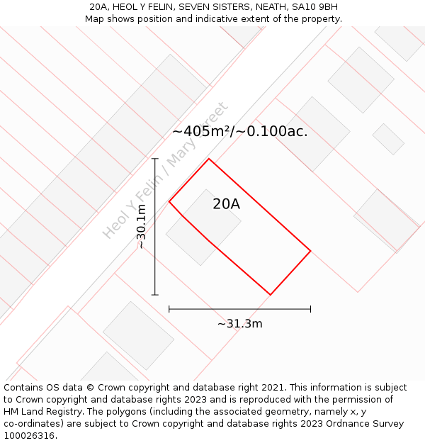 20A, HEOL Y FELIN, SEVEN SISTERS, NEATH, SA10 9BH: Plot and title map
