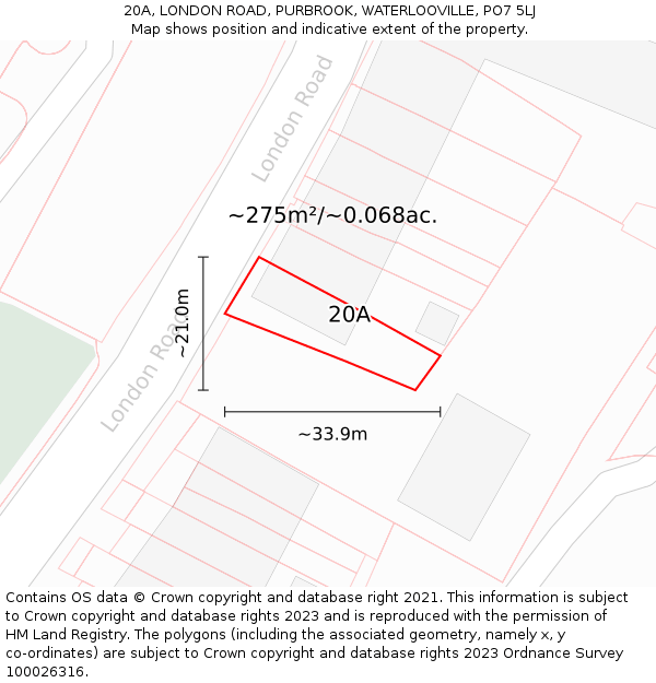 20A, LONDON ROAD, PURBROOK, WATERLOOVILLE, PO7 5LJ: Plot and title map