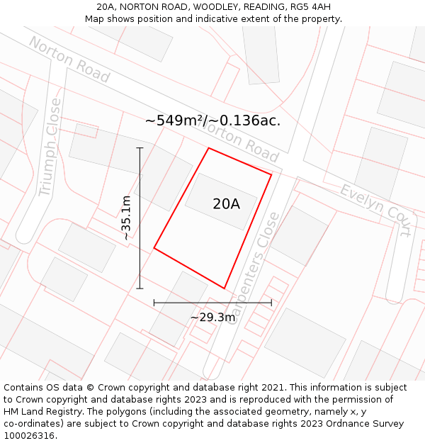 20A, NORTON ROAD, WOODLEY, READING, RG5 4AH: Plot and title map