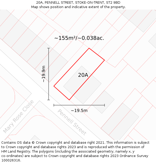 20A, PENNELL STREET, STOKE-ON-TRENT, ST2 9BD: Plot and title map
