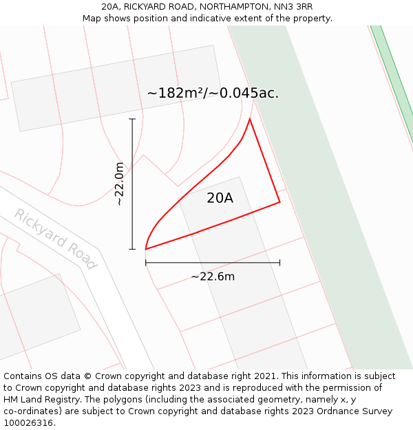 20A, RICKYARD ROAD, NORTHAMPTON, NN3 3RR: Plot and title map