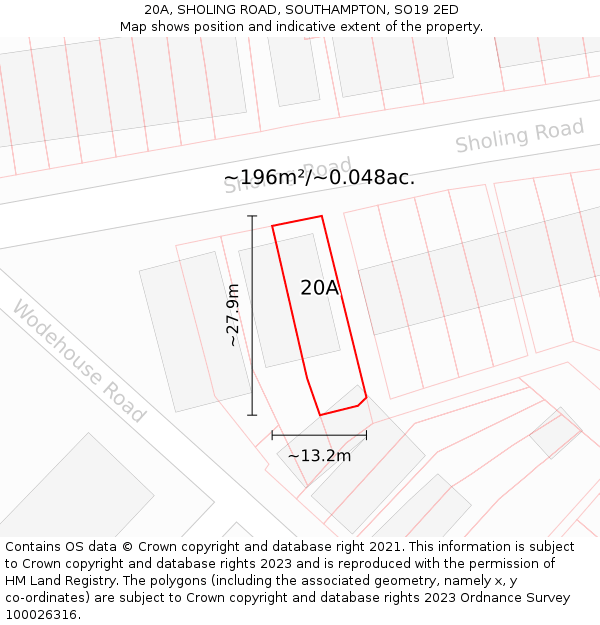 20A, SHOLING ROAD, SOUTHAMPTON, SO19 2ED: Plot and title map