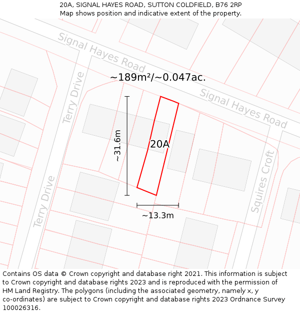 20A, SIGNAL HAYES ROAD, SUTTON COLDFIELD, B76 2RP: Plot and title map